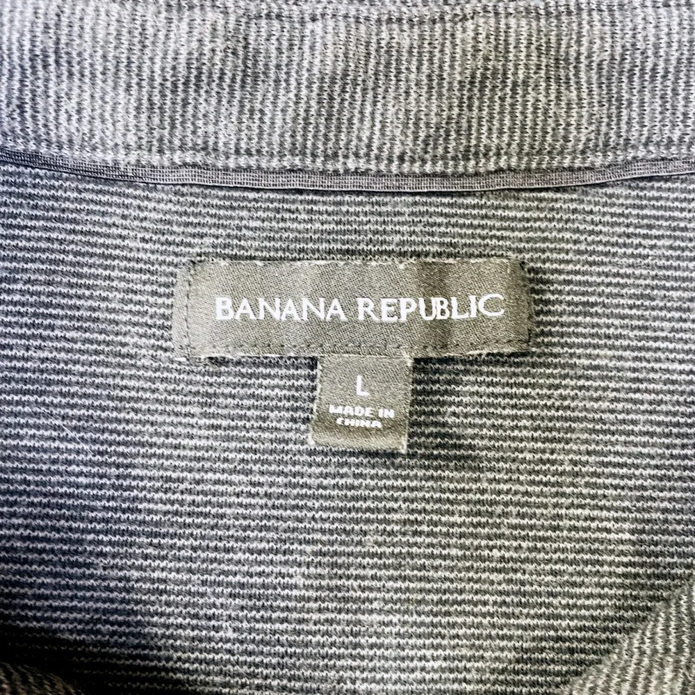 Banana Republic Mens Large Polo Shirt Navy Blue Gray Micro Stripe Short Sleeve